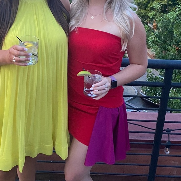 Red and Pink Strapless Mini Dress | Cocktail Dress | Strapless Fun Dress - Picture 2 of 10